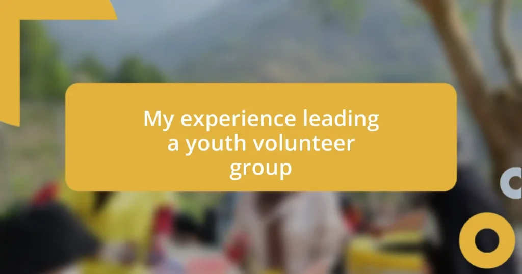 My experience leading a youth volunteer group